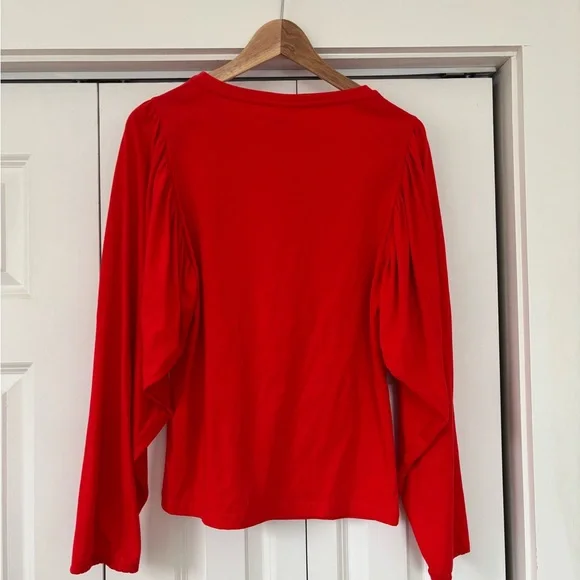 VILA Bright Red Long-Sleeve Puff Sleeve Tee - Picture 3 of 7